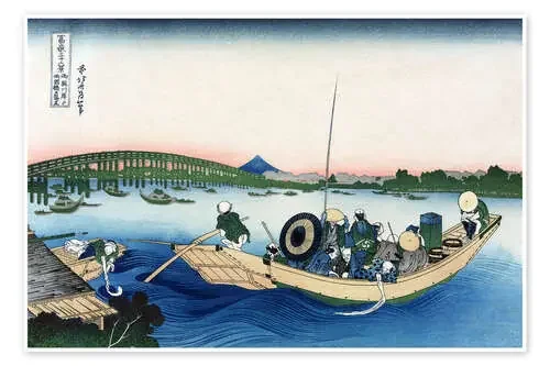 Puesta de sol sobre el puente Ryogoku en el río Sumida, Japón (1835) de Katsushika Hokusai Granger Collection