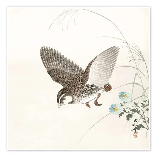 Quail in Flight de Ohara Koson Master Collection