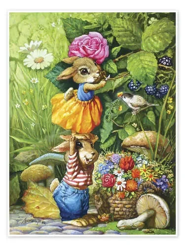 Rabbits picking flowers de Petar Meseldzija MGL Licensing