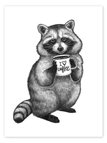 Raccoon with coffee mug – I love coffee de Nikita Korenkov
