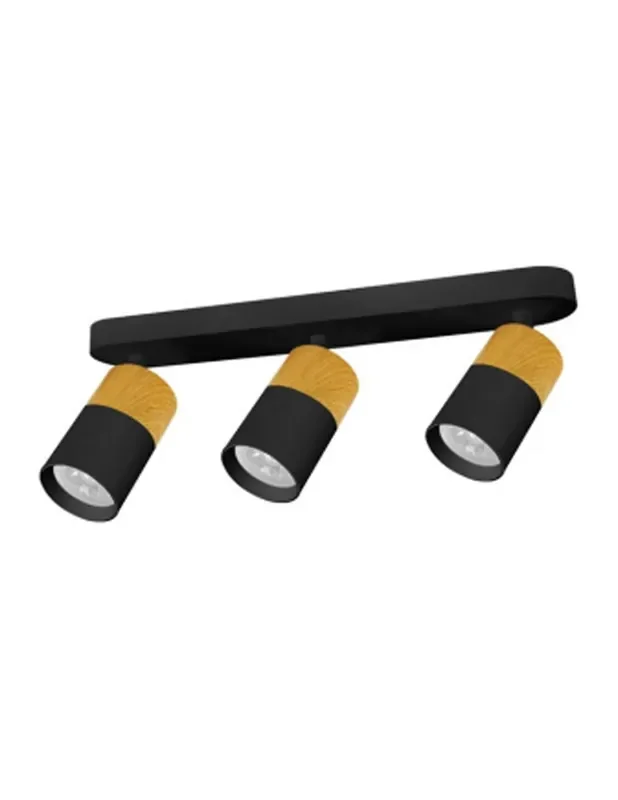 Regleta 3 Focos Cilindro Combinado Pintura Madera