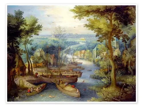 River landscape with bathing and boats de Jan Brueghel d.Ä. Master Collection