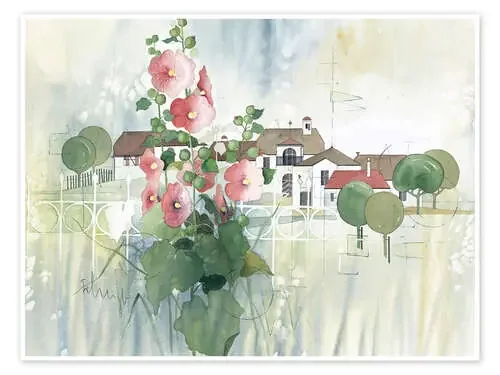 Rural Impression with hollyhocks de Franz Heigl Advocate Art