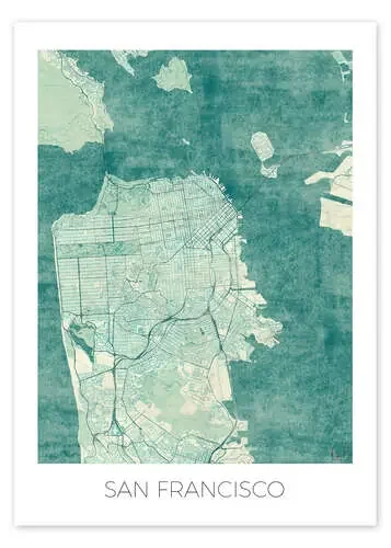 San Francisco Map Blue de Hubert Roguski