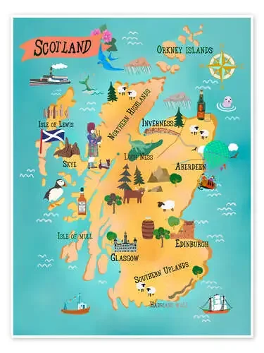 Scotland, Map With Sights de Taika Tori