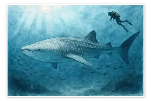 Scuba diver swimming with whale shark de Natalie Bruns
