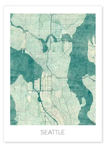 Seattle Map Blue de Hubert Roguski