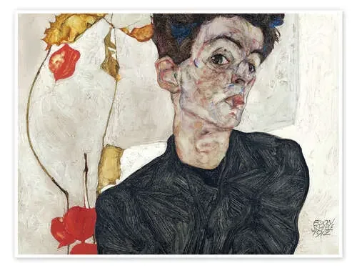 Self-Portrait with Chinese Lantern Plant de Egon Schiele Master Collection
