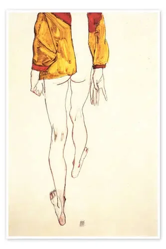 Semidesnudo con chaqueta marrón de Egon Schiele Master Collection