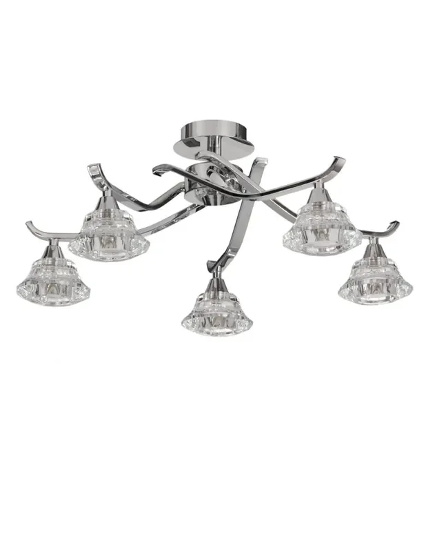 Semiplafón 5 luces tulipa cristal