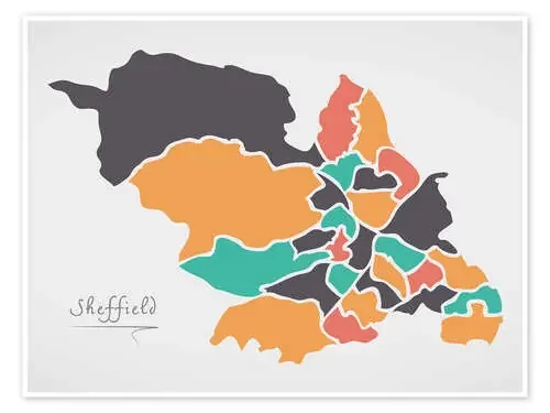 Sheffield city map modern abstract with round shapes de Ingo Menhard