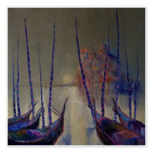 Silver Evening Over Venetian Gondolas de Justyna Kopania
