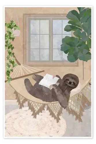 Sloth está leyendo en una hamaca de Sarah Manovski