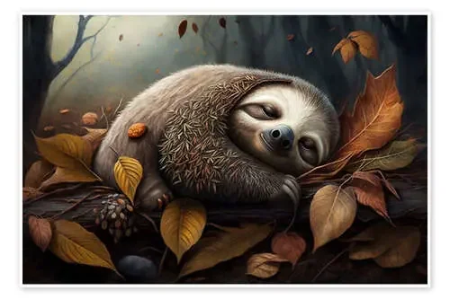 Sloth in Autumn Leaves de Michael artefacti