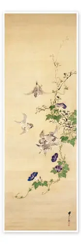 Sparrows and morning glory de Seshiko Bridgeman Images