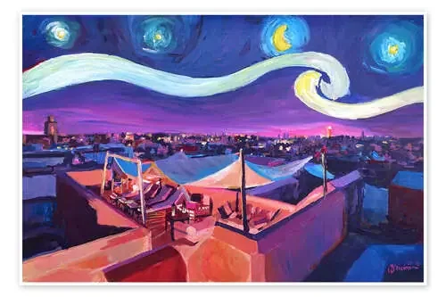 Starry Night in Marrakech Van Gogh Inspirations on Fna Market Place in Morocco de M. Bleichner