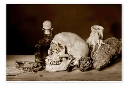 Still Life – skull, ancient book, dry rose and candle Editors Choice