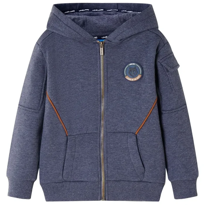 Sudadera infantil con capucha y cremallera azul oscuro mélange 92 (2)