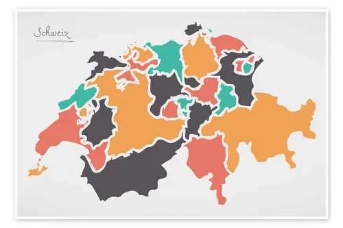 Switzerland map modern abstract with round shapes de Ingo Menhard