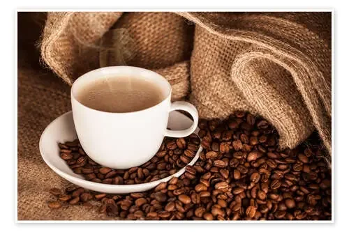 Taza y granos de café de pixelliebe