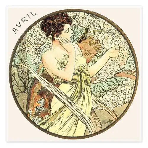 The Months – April (Avril) de Alfons Mucha Master Collection