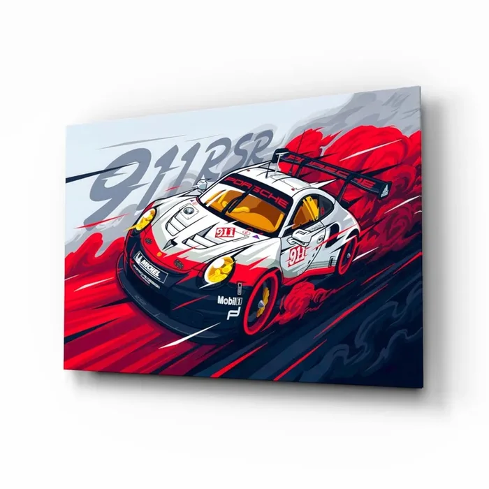 The Rhythm of the Track Porsche 911 RSR Glass Wall Art Designer Collection – 28.5 » X 18 «