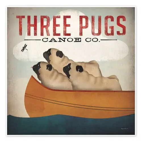 Three Pugs in a Canoe de Ryan Fowler Wild Apple Graphics