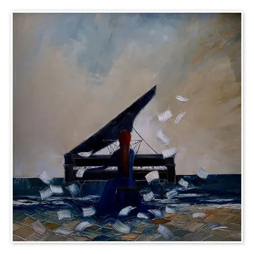 Tocando el piano y papel volando en el viento de Justyna Kopania