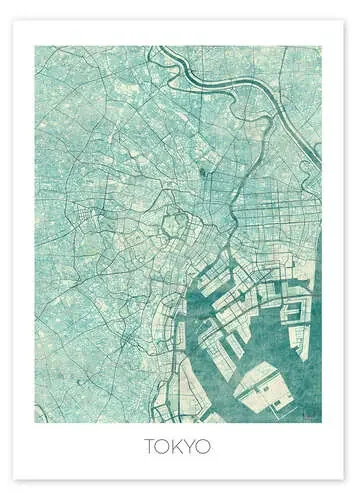 Tokyo Map Blue de Hubert Roguski