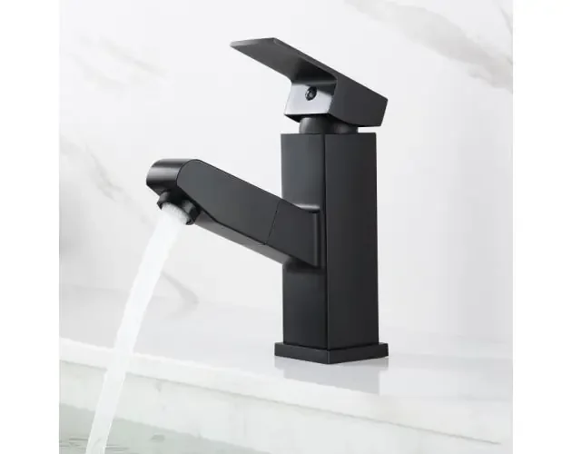 Top Qualità Grifo de lavabo negro con rociador extraíble, mezclador de agua fría y cali | Brico Depôt