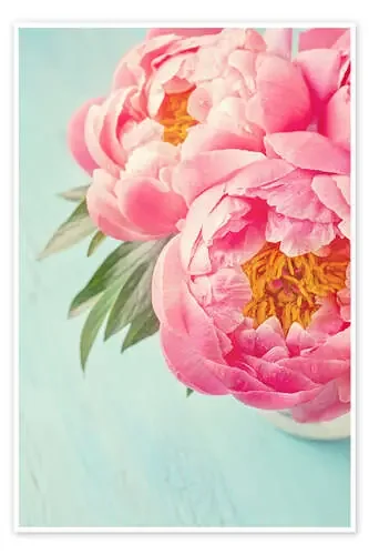 Two peonies on turquoise de Elena Schweitzer