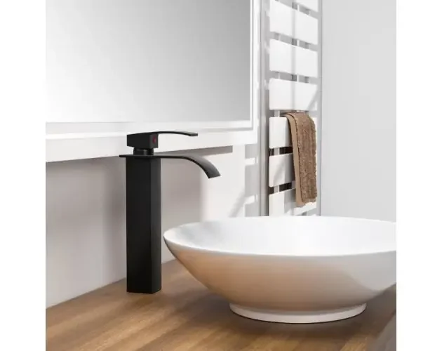 Ultima Occasione Mezclador de lavabo en cascada negro grifo para lavabo de sobre encimera cu | Brico Depôt