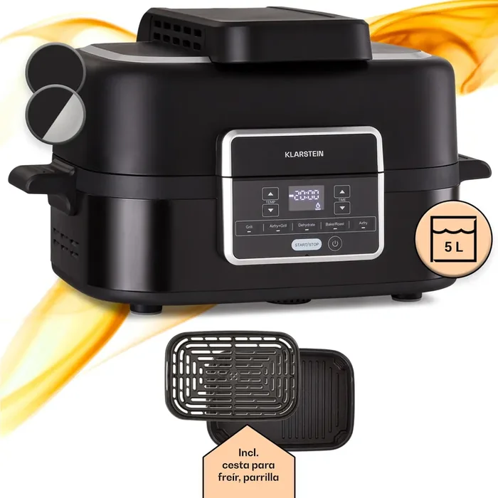 Ultime Pezzi Combo Air Freidora de aire caliente Freidora de aire con grill | 1500 W | 4,5 L cesta grill | 2,5 L cesta freidora | 5 programas | función grill | temporizador | revestimiento antiadherente | apta par Negro