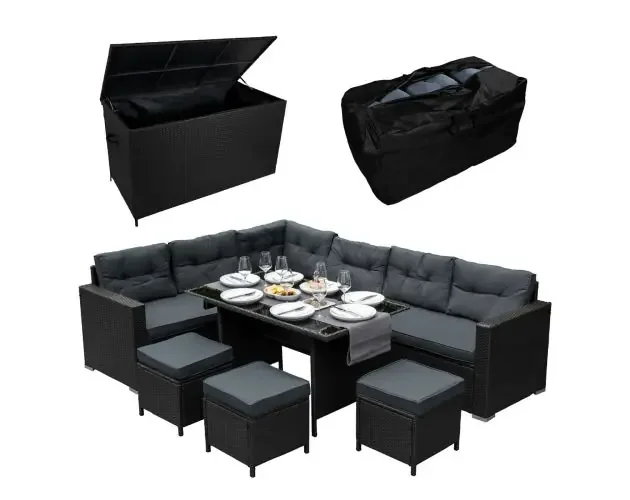 Ultime Pezzi Juego esquinero de comedor de ratán y caja de almacenamiento – gris | Brico Depôt