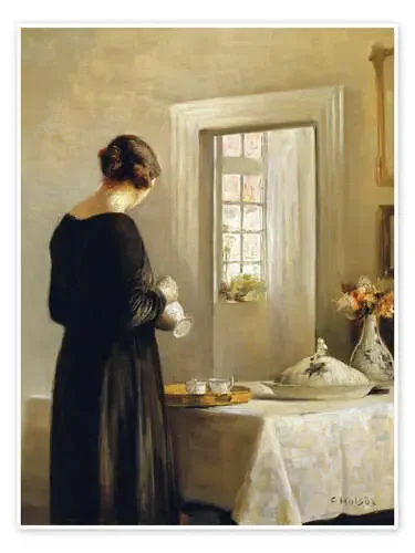 Un interior con una mujer en la mesa. de Carl Holsøe Master Collection