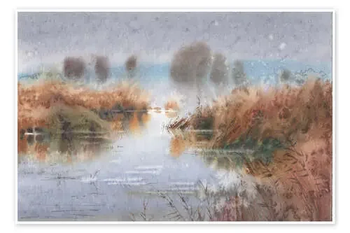 Un lago en la niebla de la mañana de Samira Yanushkova