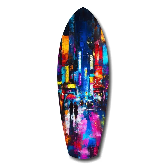 Under the City Glow A Love in the Rain Glass Wall Art – 12 » X 35 «