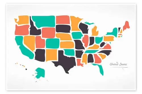 USA map modern abstract with round shapes de Ingo Menhard