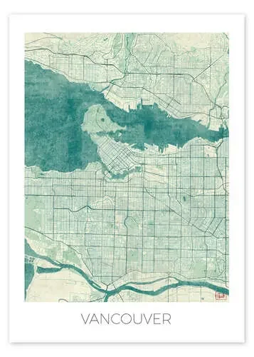 Vancouver, Canada Map Blue de Hubert Roguski