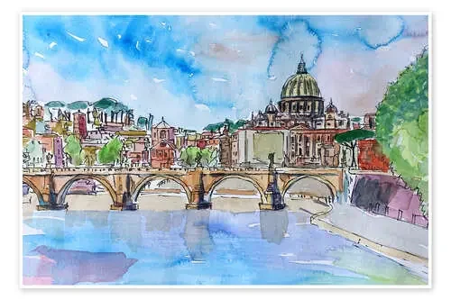 Vatican Rome Italy Sunset On River Tiber With St Peter II de M. Bleichner