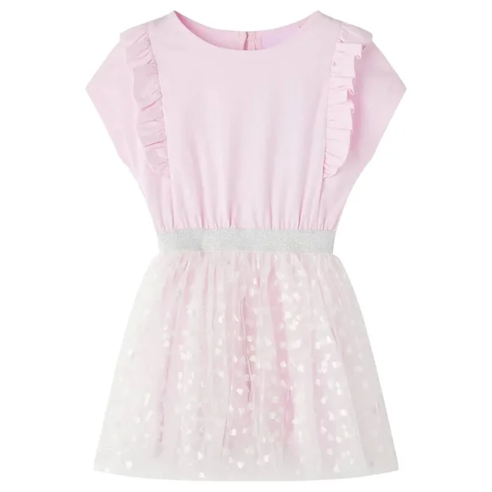 Vestido infantil con volantes rosa suave 92