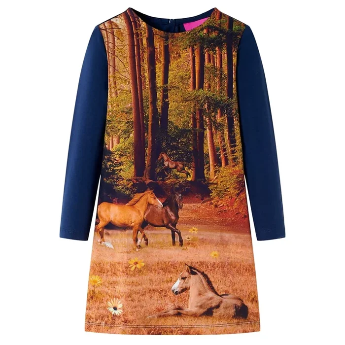 Vestido infantil de manga larga azul marino 104 (10)