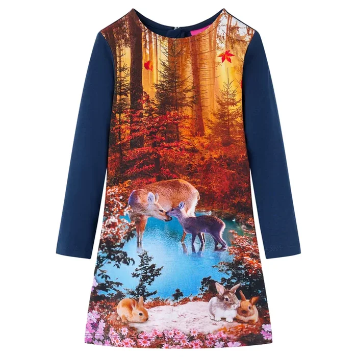 Vestido infantil de manga larga azul marino 104 (9)