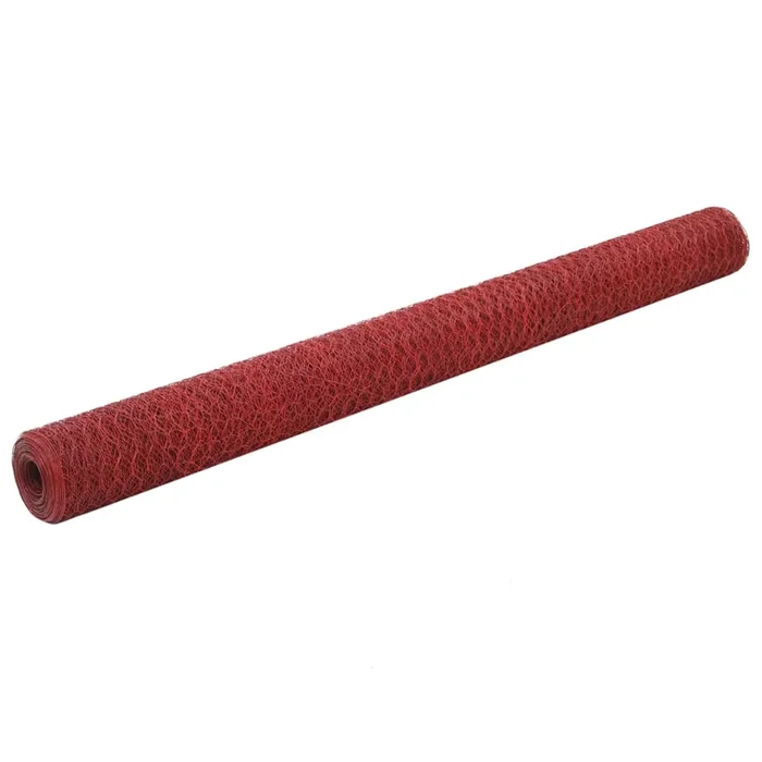 vidaXL Alambrada de gallinero acero revestimiento PVC rojo 25×1,5 m