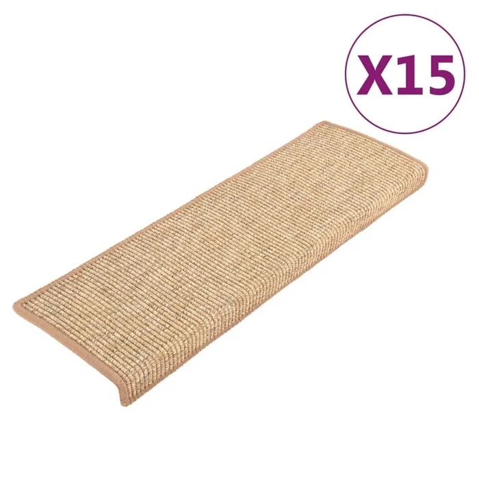 vidaXL Alfombrillas para escaleras 15 unidades 65x21x4 cm Marrón claro Borde rectangular (2)