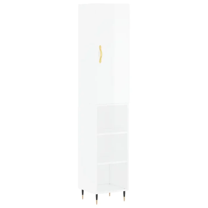 vidaXL Aparador alto madera contrachapada blanco brillo 34,5x34x180 cm (13)