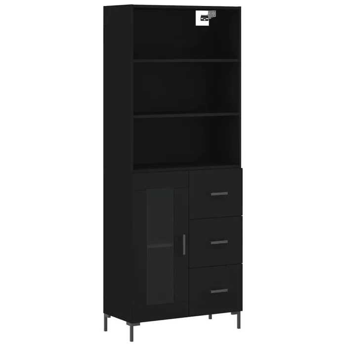 vidaXL Aparador alto madera contrachapada negro 69,5x34x180 cm (7)