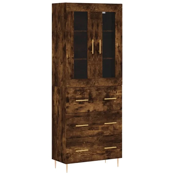 vidaXL Aparador alto madera contrachapada roble ahumado 69,5x34x180 cm (28)