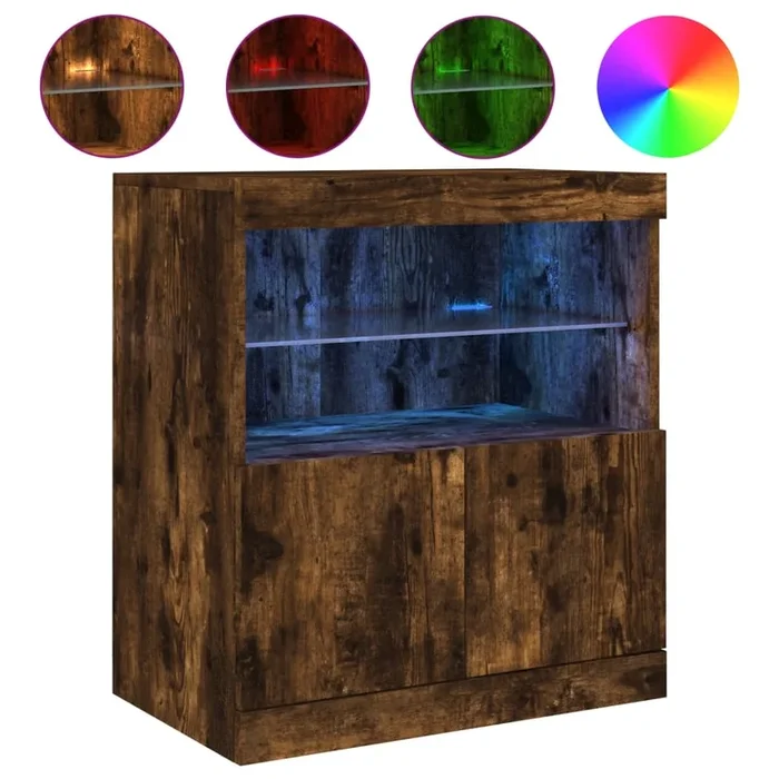 vidaXL Aparador con luces LED roble ahumado 60x37x67 cm