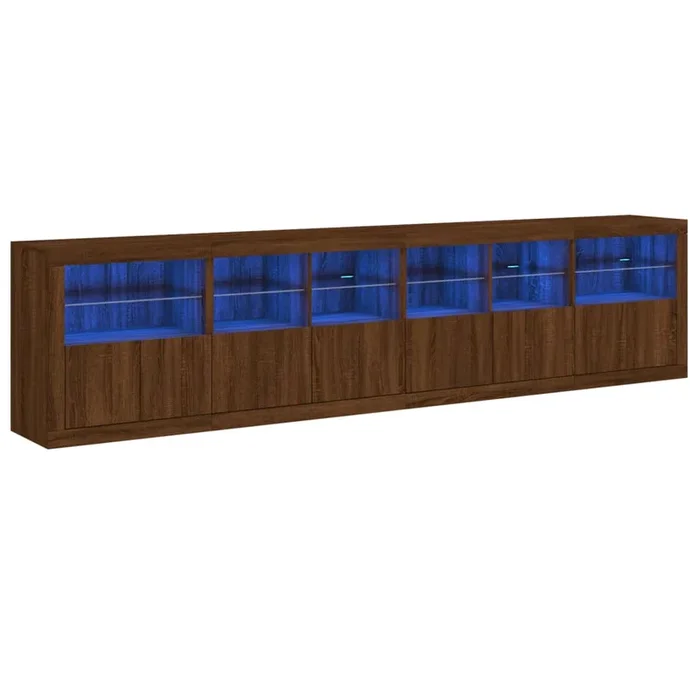 vidaXL Aparador con luces LED roble marrón 283x37x67 cm (2)